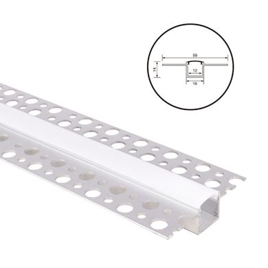 Drywall profile for LED strip with opaline diffuser W.55xH.14mm