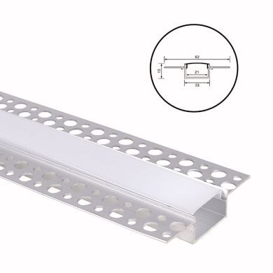 Calha de pladur para fita LED com difusor opalino L.62x Alt.15mm