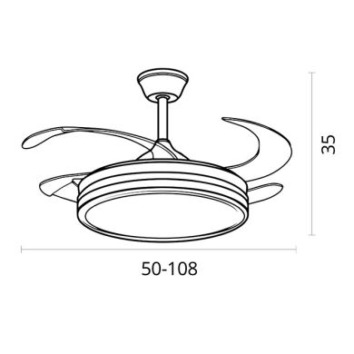 Ceiling fan DC DUNE nickel, 4 retractable blades, 72W LED 3000|4000|6000K, H.35xD.108/50cm