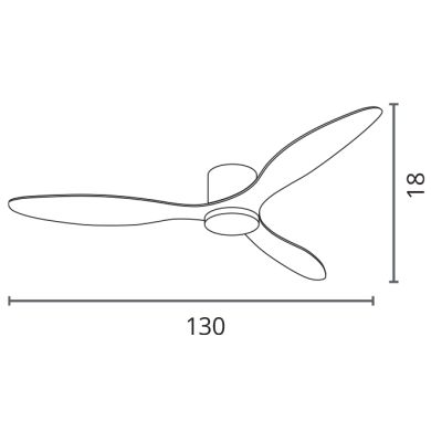 Ventilador DC MISTRAL blanco, 3 aspas, 48W LED 3000|4000|6500K, Al.18xD.130cm