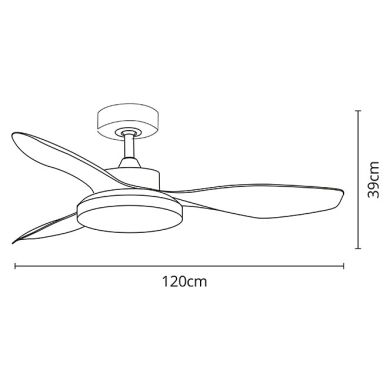 Ceiling fan DC TULUM white, 3 blades, 25W LED 3000|4000|6000K, H.39xD.120cm