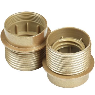 Shiny gold half threaded outer shell for E27 3-pieces shiny lampholder, in thermoplastic resin
