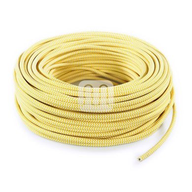 Flexible round fabric covered electrical cable H03VV-F 2x0,75 D.6.2mm white yellow TO108