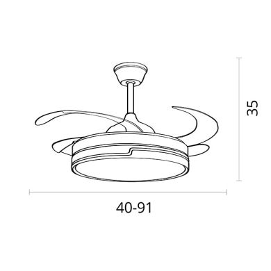 Ceiling fan DC ROBIN MINI white, 4 retractable blades, 48W LED 3000|4000|6000K, H.35xD.91/40cm