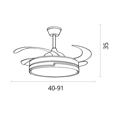 Ceiling fan DC ROBIN MINI black, 4 retractable blades, 48W LED 3000|4000|6000K, H.35xD.91/40cm