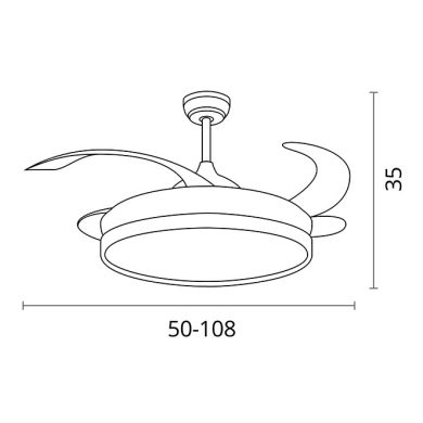 Ventilador DC TORONTO blanca, 4 aspas retráctiles, 72W LED 3000|4000|6000K, APP, Al.35xD.108/50cm