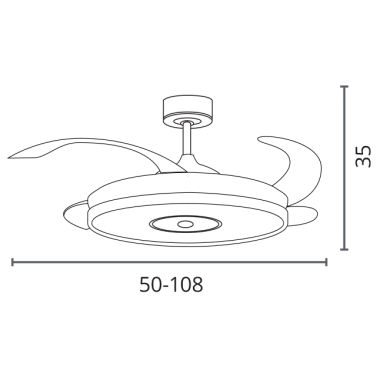 Ceiling fan DC COLORS white, 4 retractable blades, 72W LED 3000|4000|6000K, APP, H.35xD.108/50cm