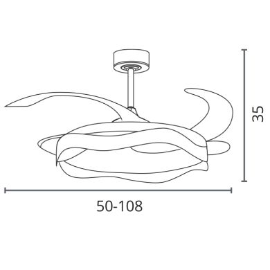 Ventilador DC ONDAS negro, 4 aspas retráctiles, 72W LED 3000|4000|6000K, Al.35xD.108/50cm