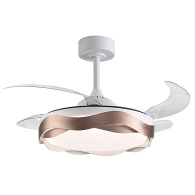 Ceiling fan DC ONDAS copper, 4 retractable blades, 72W LED 3000|4000|6000K, H.35xD.108/50cm