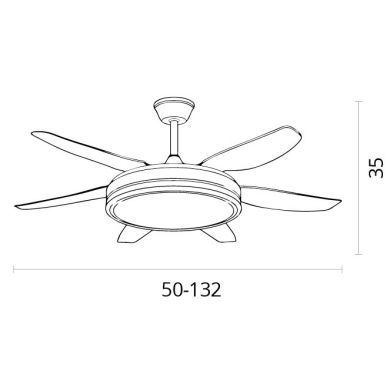 Ventilador DC ORION blanco, 6 aspas, 72W LED 3000|4000|6000K, Al.35xD.132/50cm