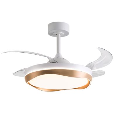 Ventoinha de tecto ALMATI branco/ouro, 4 palas retráteis, 72W LED 3000|4000|6000K, Alt.35xD.108/50cm