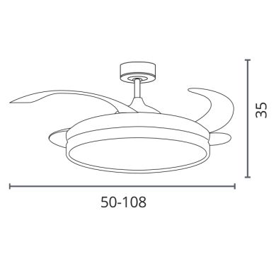 Ventilador DC AKRAN oro, 4 aspas retráctiles, 72W LED 3000|4000|6000K, Al.35xD.108/50cm