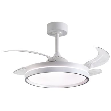 Ventilador DC AKRAN blanca, 4 aspas retráctiles, 72W LED 3000|4000|6000K, Al.35xD.108/50cm