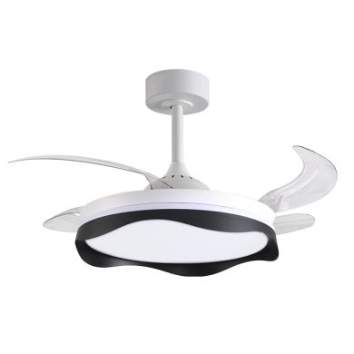 Ventilador DC OLAS negra, 4 aspas retráctiles, 72W LED 3000|4000|6000K, Al.35xD.108/50cm