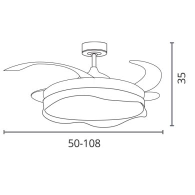 Ventilador DC OLAS negra, 4 aspas retráctiles, 72W LED 3000|4000|6000K, Al.35xD.108/50cm