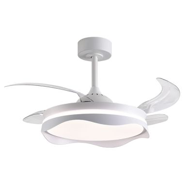 Ventilador DC OLAS blanca, 4 aspas retráctiles, 72W LED 3000|4000|6000K, Al.35xD.108/50cm