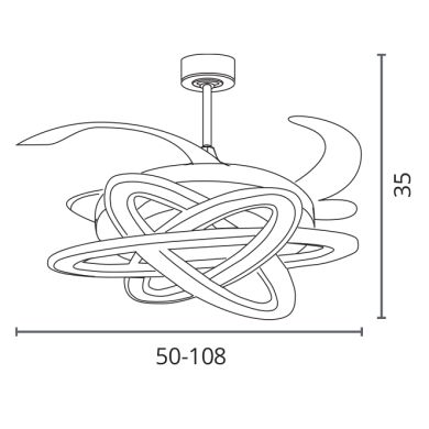 Ventilador DC SATURNO blanca, 4 aspas retráctiles, 200W LED 3000|4000|6000K, Al.35xD.108/50cm