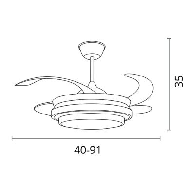 Ceiling fan DC SELENE MINI nickel, 4 retractable blades, 48W LED 3000|4000|6000K, H.35xD.91/40cm