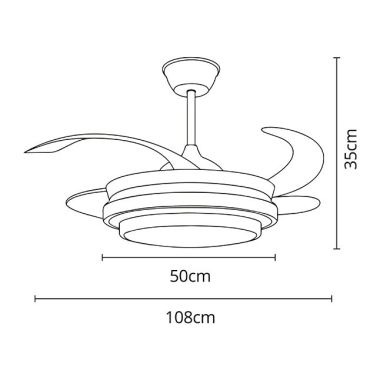 Ceiling fan DC SELENE black, 4 retractable blades, 72W LED 3000|4000|6000K, H.35xD.108/50cm