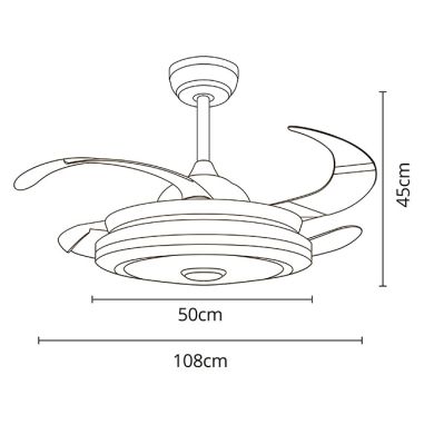 Ceiling fan DC SOLANO nickel, 4 retractable blades, 72W LED 3000|4000|6000|RGBK, H.45xD.108/50cm
