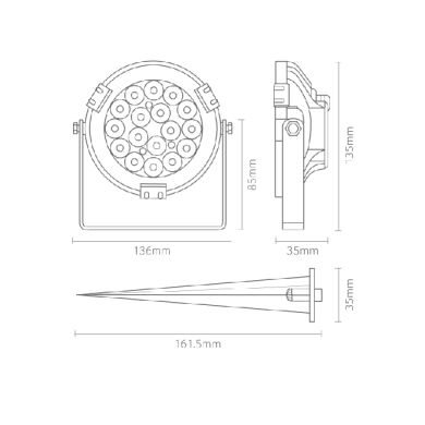 Pincho de Exterior Mi-Light RGB IP65 1x9W LED 700lm 15°An.9Al.13xD.11,5cm Aluminio Negro