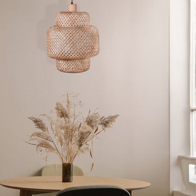 Pendant light BORA D.30cm 1xE27 in wood and straw