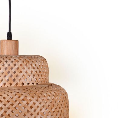 Pendant light BORA D.35cm 1xE27 in wood and straw