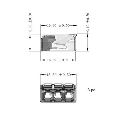 Transparent compact connector for cable 3 poles 0,2-2,5mm2 450V 24A (box 100pcs)