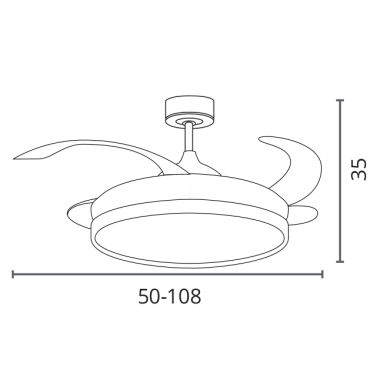 Ventoinha de tecto TROYA branca, 4 palas retráteis, 72W LED 3000|4000|6000K, Alt.35xD.108/50cm