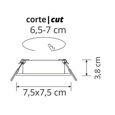 Aro de encastrar ZÉFIRO quadrado fixo C.7,5xL.7,5xAlt.3,8cm Níquel