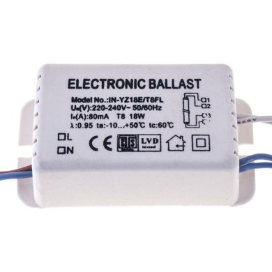 Ballast for fluorescent T8 bulb 18W, in plastic