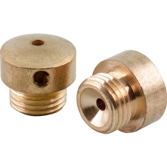 Endsafe with hole H.1,3xD.1,2cm, 1 hole with d.2,2mm M10x1, without break, in raw brass