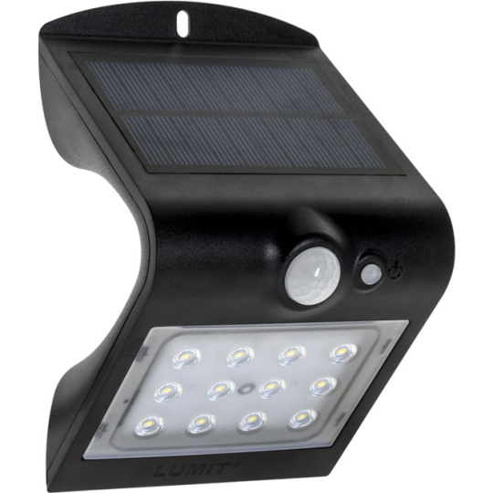 Solar Wall Lamp SOLARIS IP65 1x1,5W LED+1xLED 220lm 6000K L.9,5xH.14,5Black