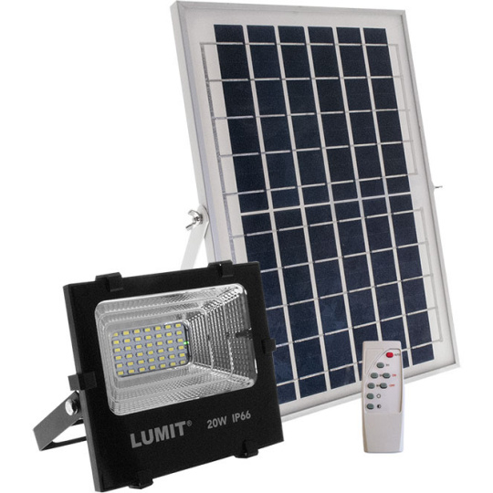 Projector solar JUNOT IP66 1x20W LED 400lm 6500K C.17xL.5,1xAlt.14,8cm Preto (2cx)