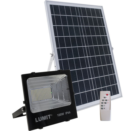Projector solar JUNOT IP66 1x100W LED 1300lm 6500K C.28,5xL.9xAlt.25cm Preto (2cx)