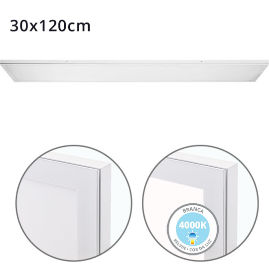 Painel de superfície VOLTAIRE 30x120 72W LED 5760lm 4000K 120° C.120xL.30xAlt.2,3cm Branco