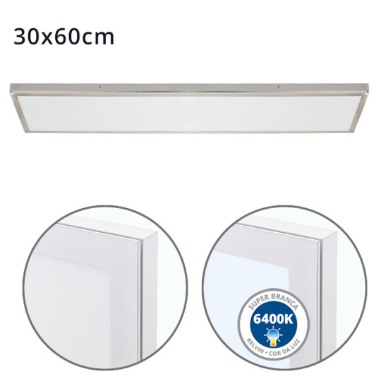Surface Mounted Panel VOLTAIRE 30x60 36W LED 2880lm 6400K 120° W.60xW.30xH.2,3cm Nickel