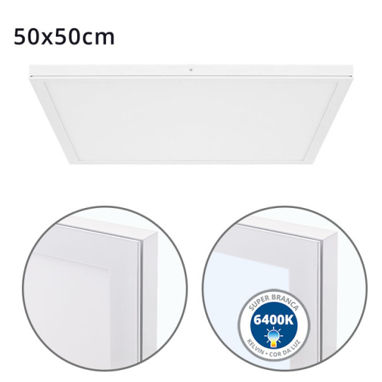 Painel de superfície VOLTAIRE 50x50 48W LED 3840lm 6400K 120° C.50xL.50xAlt.2,3cm Branco