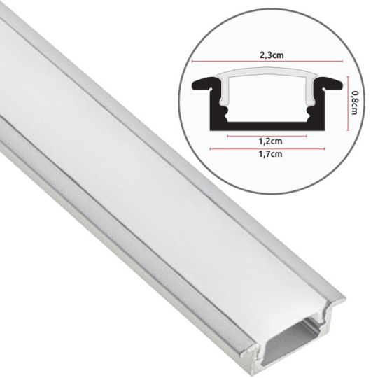 Profile for LED strip with tabs with opaline diffuser (to be recessed) W.24.7xH.7mm