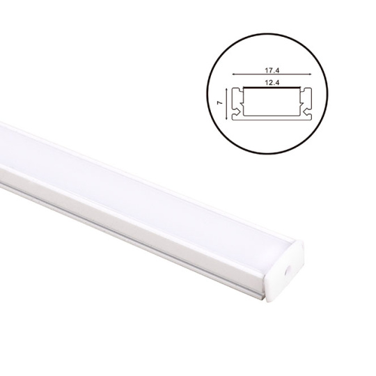 White Profile for LED strip without tabs with opaline diffuser W.17.4xH.7mm
