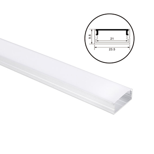 Profile for LED strip without tabs with opaline diffuser W.23.5xH.9.8mm