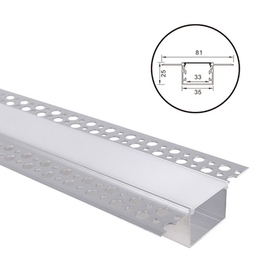 Drywall profile for LED strip with opaline diffuser W.81xH.25mm