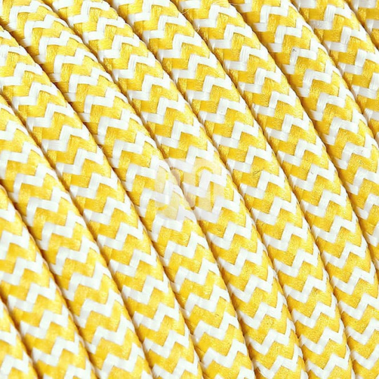 Flexible round fabric covered electrical cable H03VV-F 2x0,75 D.6.2mm white yellow TO108