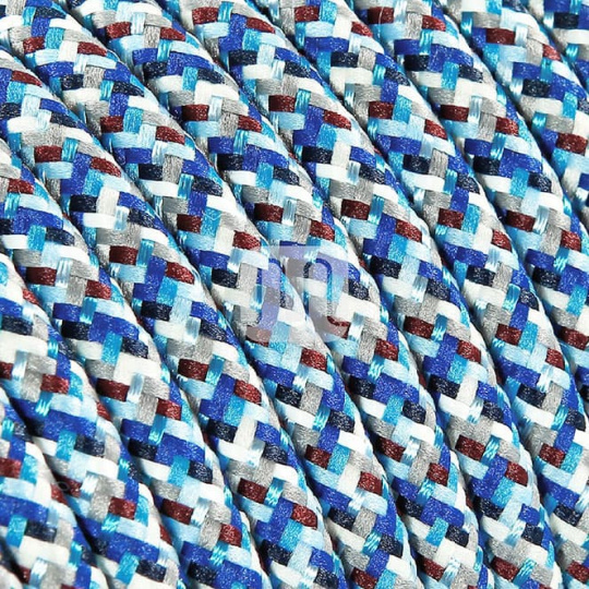 Cabo elétrico redondo flexível revestido a tecido H03VV-F 2x0,75mm2 D.6.2mm, em azul turquesa TO303