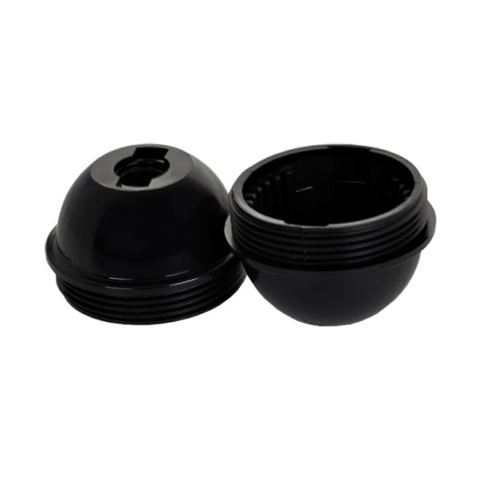 Shiny black dome for E27 3-pc lampholder w/threaded entry M10 and retainer, in thermoplastic resin