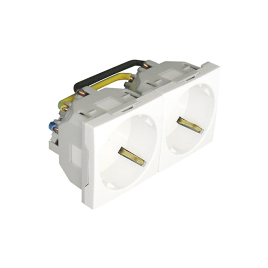 White Block of Two Earth Sockets (Schuko Type) - 4 Modules