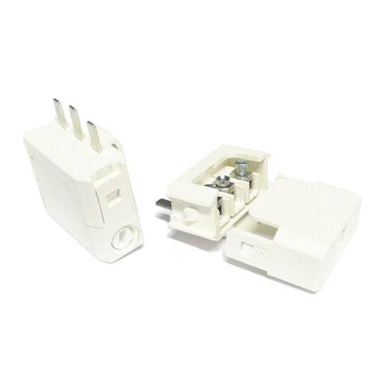 Rewirable DCL plug 2P+T, 250Vac, 6A, IP20, in thermoplastic resin