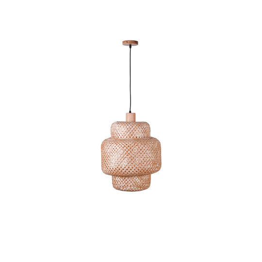 Pendant light BORA D.30cm 1xE27 in wood and straw