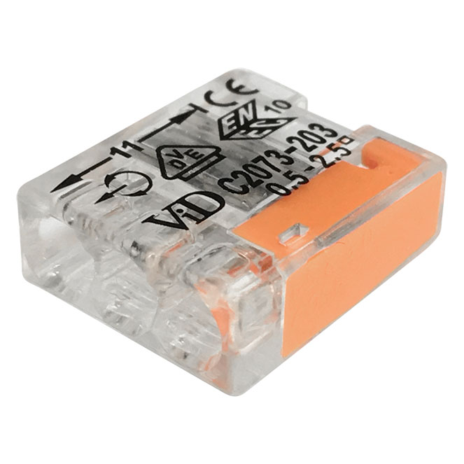 WAGO 2273-203-100 Screw terminal flexible: - fixed: 0.5-2.5 mm² Number of  pins (num): 3 100 pc(s) Transparent, Orange